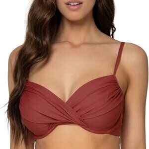 Sunsets Crossroads Underwire Unpadded Ruched Bikini Swim Top in Tuscan Red 36D